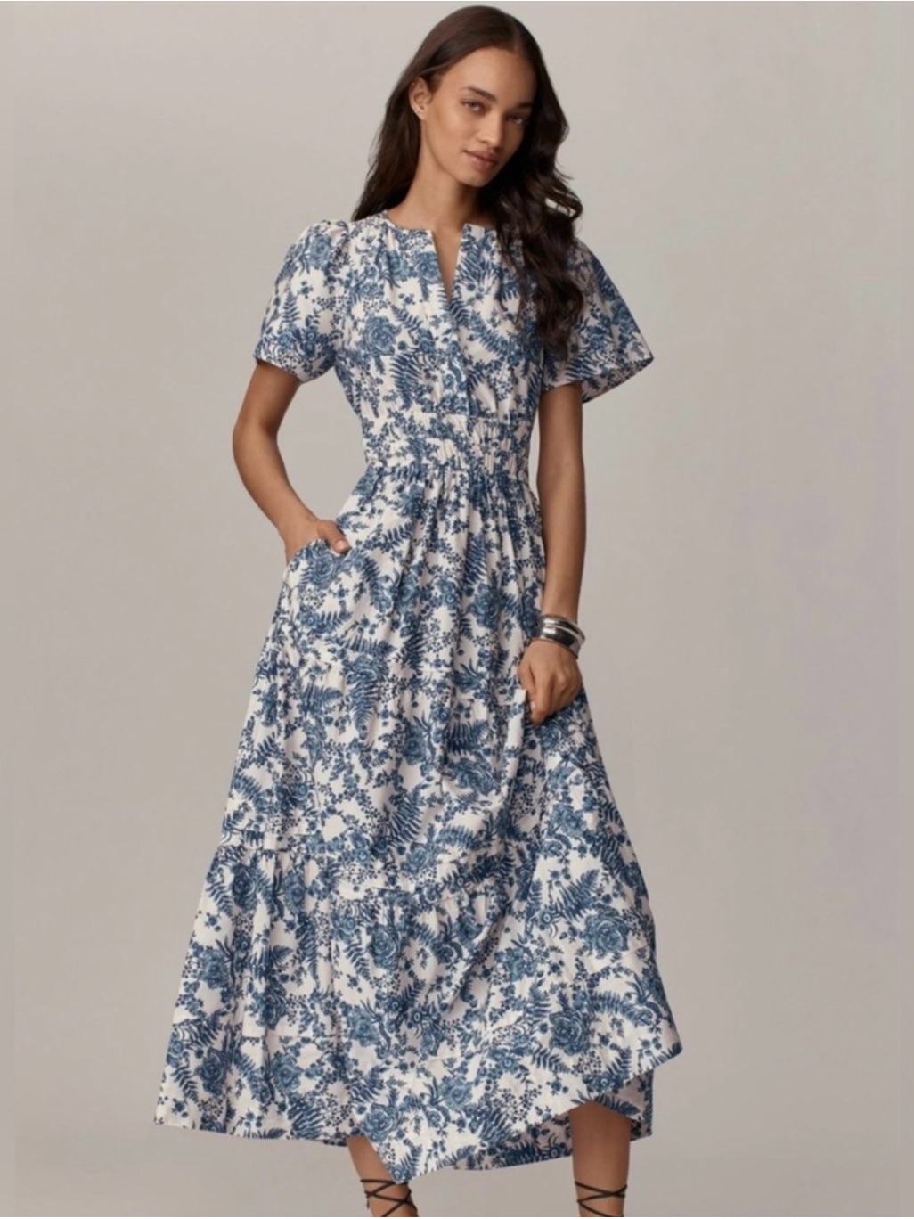 Maeve Blue And White Somerset Floral Midi Dress Small Anthropologie Classic